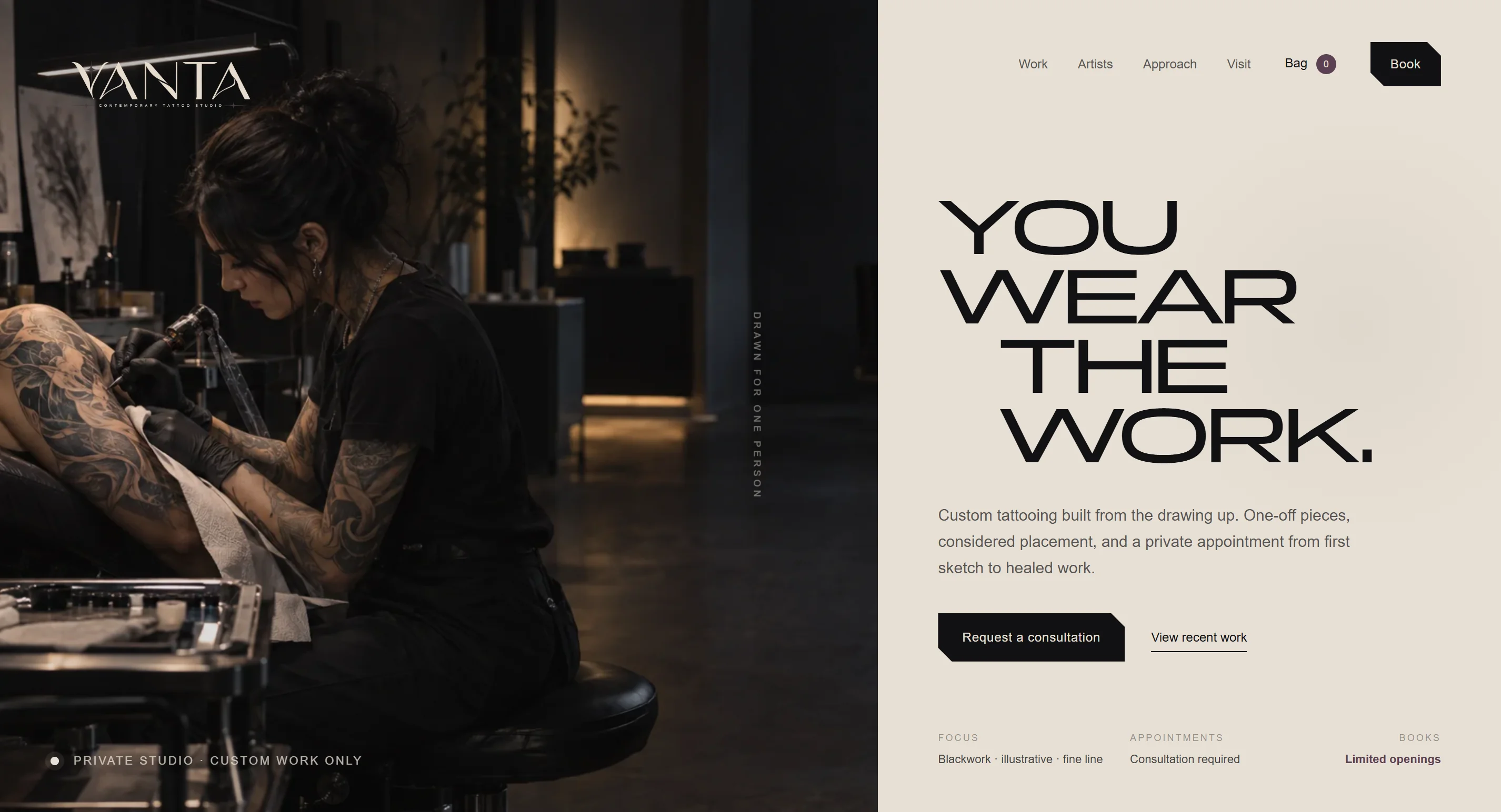 VANTA tattoo studio website