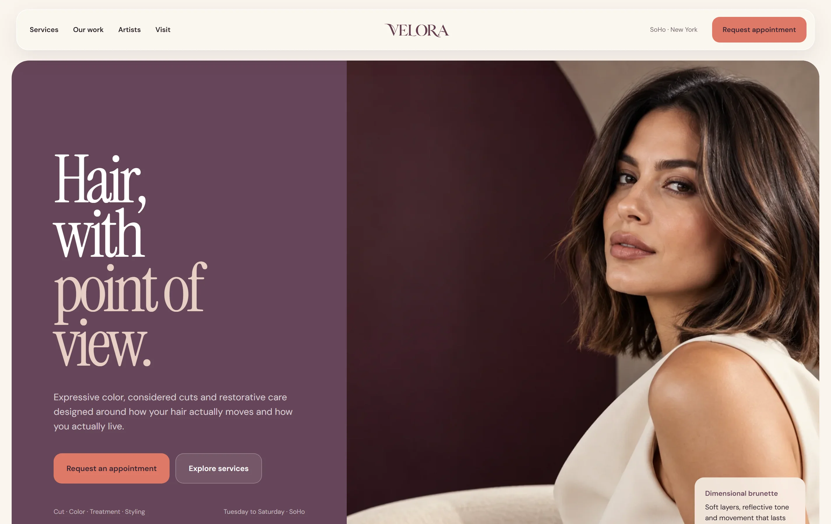 VELORA hair atelier website concept